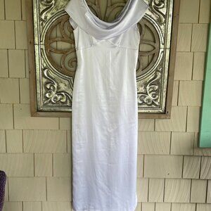 Long Slick White Formal Dress with Front and Back Cowl-Neck -